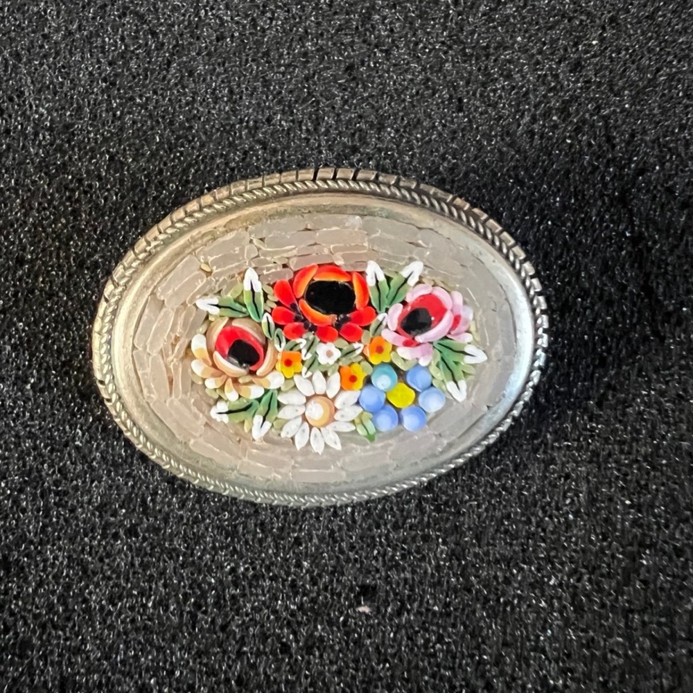 Vintage Micro Mosaic Floral Brooch Pin